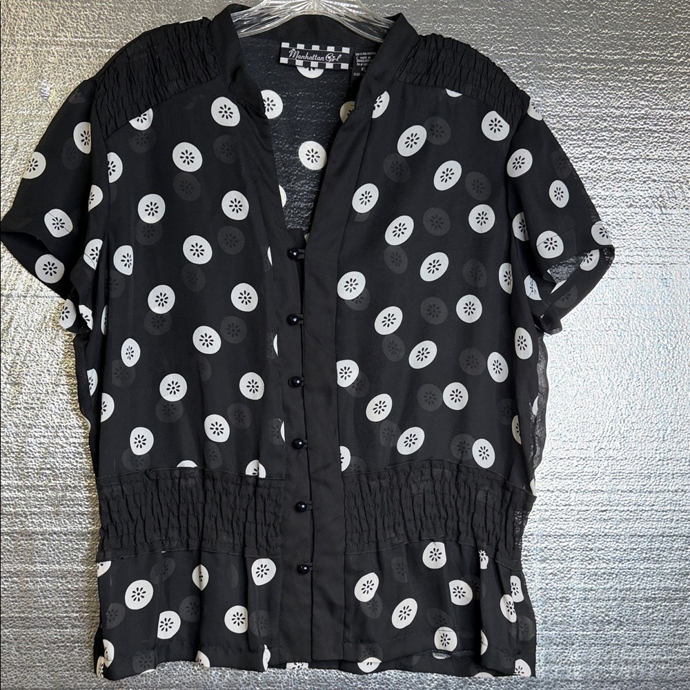 Elegant Black and White Polka Dot Blouse